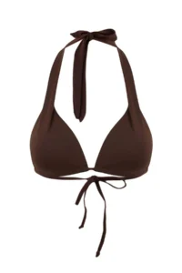 TRENDYOLMİLLA Brown Triangle Tunnel Covered Bikini Top - Image 5