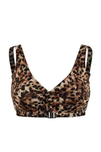 TRENDYOLMİLLA Leopard Patterned Triangle Covered Shirred Bikini Top - Image 5
