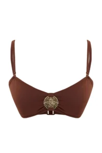 TRENDYOLMİLLA Brown Strapless Accessory Detailed Covered LYCRA® XTRA LIFE Bikini Top