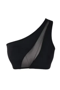 TRENDYOLMİLLA Black Mesh Detailed One Shoulder Covered Bikini Top - Image 5