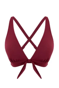 TRENDYOLMİLLA Burgundy Triangle Covered with bow Back Detailed LYCRA® XTRA LIFE Bikini Top
