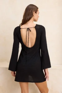 TRENDYOLMİLLA Black Knitwear Back Detailed Super Mini Beach Dress - Image 4