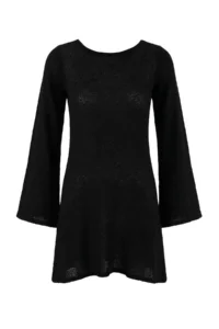 TRENDYOLMİLLA Black Knitwear Back Detailed Super Mini Beach Dress - Image 5