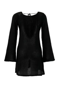 TRENDYOLMİLLA Black Knitwear Back Detailed Super Mini Beach Dress - Image 6
