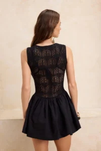 TRENDYOLMİLLA Black Knitting Lace Super Mini Beach Dress - Image 4