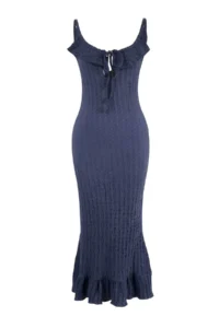 TRENDYOLMİLLA Indigo Knitting Maxi Frilly Beach Dress