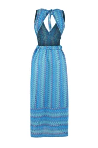 TRENDYOLMİLLA Mavi Geometric Patterned Knitting Maxi Low-cut back Beach Dress - Image 7