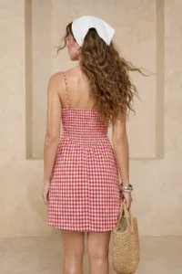 TRENDYOLMİLLA Rejection Plaid Patterned Weaving Gipelli Mini Beach Dress - Image 3
