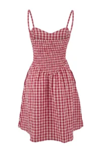 TRENDYOLMİLLA Rejection Plaid Patterned Weaving Gipelli Mini Beach Dress - Image 6