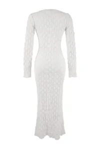 TRENDYOLMİLLA Ecru Knitting Maxi Accessory Detailed Beach Dress - Image 2