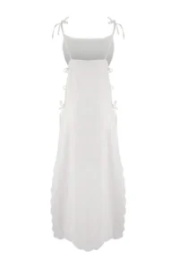 TRENDYOLMİLLA White Weaving Embroidered Midi 100% Cotton Beach Dress - Image 3