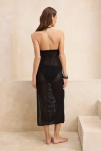 TRENDYOLMİLLA Black Knitwear Barbell Neck Maxi Beach Dress - Image 4