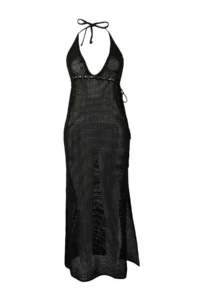 TRENDYOLMİLLA Black Knitwear Barbell Neck Maxi Beach Dress - Image 5
