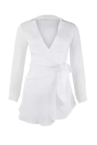 TRENDYOLMİLLA White Weaving Mini Regular Tulle Beach Dress