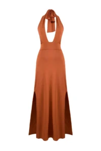 TRENDYOLMİLLA Brick Rejection Knitting Maxi Barbell Neck Beach Dress