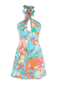 TRENDYOLMİLLA flower patterned Weaving Barbell Collar Ekstra Mini 100% Cotton Beach Dress