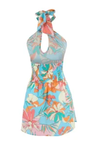 TRENDYOLMİLLA flower patterned Weaving Barbell Collar Ekstra Mini 100% Cotton Beach Dress - Image 2