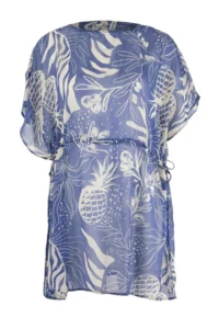 TRENDYOLMİLLA Tropical Patterned Weaving Mini Shirred Beach Dress