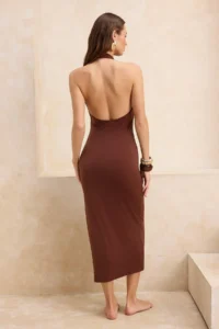 TRENDYOLMİLLA Brown Knitting Maxi with accessories  V-neck Beach Dress - Image 5