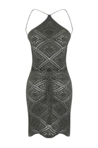 TRENDYOLMİLLA Khaki Knitting Mini Barbell Collar Beach Dress - Image 2