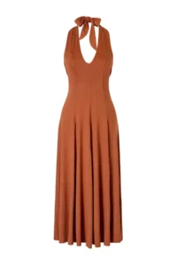 TRENDYOLMİLLA Brick Rejection Knitting Midi Low-cut back Barbell Neck Beach Dress
