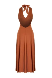 TRENDYOLMİLLA Brick Rejection Knitting Midi Low-cut back Barbell Neck Beach Dress - Image 2