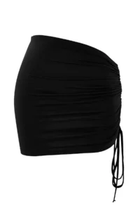 TRENDYOLMİLLA Black Knitting Super Mini Ruffle Detailed Regular Waist Beach Skirt - Image 4