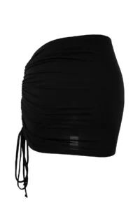 TRENDYOLMİLLA Black Knitting Super Mini Ruffle Detailed Regular Waist Beach Skirt - Image 6