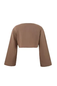 TRENDYOLMİLLA Camel Weaving Binding Detailed Crop Muslin 100% Cotton Beach Shirt - Image 6