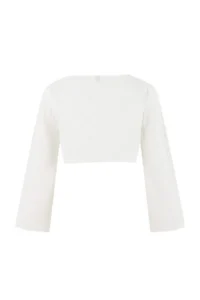 TRENDYOLMİLLA Ecru Weaving Binding Detailed Crop Muslin 100% Cotton Beach Shirt - Image 6