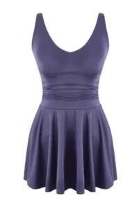 TRENDYOLMİLLA Mavi Drapeli V-neck Covered Basic Skirt Swimsuit - Image 5