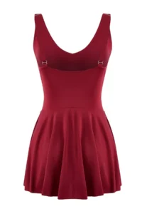 TRENDYOLMİLLA Burgundy Drapeli V-neck Covered Basic Skirt Swimsuit - Image 7
