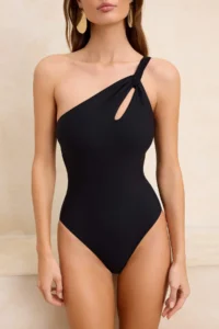 TRENDYOLMİLLA Black One Shoulder Cut Out Detailed Covered Regular Swimsuit - Image 3