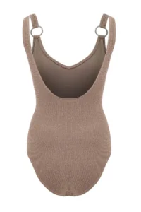 TRENDYOLMİLLA Mink textured V-neck Covered Accessory Detailed Regular Swimsuit - Image 8