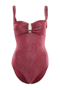 TRENDYOLMİLLA Burgundy Simli with accessories Strapless Covered Regular Swimsuit