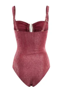 TRENDYOLMİLLA Burgundy Simli with accessories Strapless Covered Regular Swimsuit - Image 2