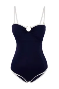 TRENDYOLMİLLA Dark Navy Color Bloklu Strapless Covered with accessories Regular LYCRA® XTRA LIFE Swimsuit - Image 6