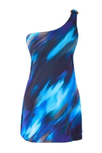 TRENDYOLMİLLA Mavi Abstract Patterned One Shoulder Covered  with accessories Skirt Swimsuit - Image 5