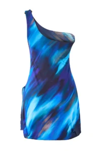 TRENDYOLMİLLA Mavi Abstract Patterned One Shoulder Covered  with accessories Skirt Swimsuit - Image 8