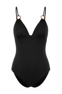 TRENDYOLMİLLA Black with accessories V-neck Covered Regular Swimsuit - Image 5