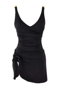 TRENDYOLMİLLA Black Belted Accessory Detailed Binding Detailed V-neck Covered Skirt Swimsuit - Image 5
