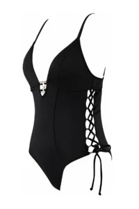 TRENDYOLMİLLA Black Deep V-neck with accessories Binding Detailed Covered Regular Swimsuit - Image 7