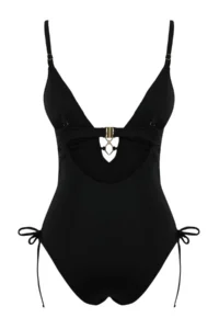 TRENDYOLMİLLA Black Deep V-neck with accessories Binding Detailed Covered Regular Swimsuit - Image 8