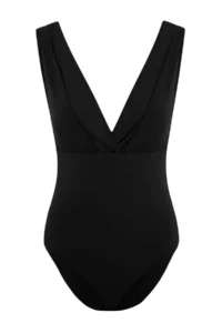 TRENDYOLMİLLA Black Deep V-neck Covered Mesh Detailed Regular Swimsuit