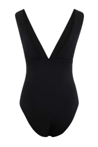 TRENDYOLMİLLA Black Deep V-neck Covered Mesh Detailed Regular Swimsuit - Image 2