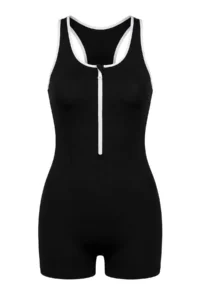 TRENDYOLMİLLA Black Zipper Detailed Color Blocked Barbell Collar Covered Swimmer/Surfer OF shorts Swimsuit - Image 3
