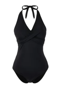 TRENDYOLMİLLA Black V-neck Covered Drapeli Regular Swimsuit - Image 5