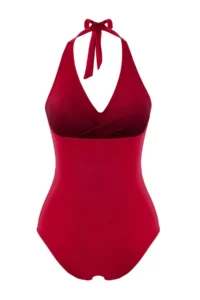 TRENDYOLMİLLA Burgundy V-neck Covered Drapeli Regular Swimsuit - Image 6