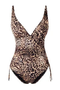 TRENDYOLMİLLA Leopard Patterned Tunnel V-neck Covered Regular Swimsuit - Image 5