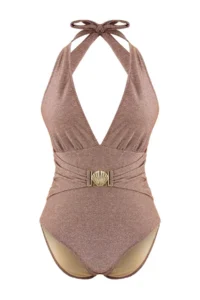 TRENDYOLMİLLA Brown Simli with accessories Deep V-neck Covered Regular Swimsuit - Image 6